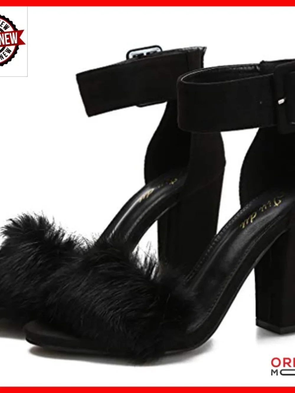 Fur Feather Heels Open Toe Ankle Strap Chunky Block Heels Prom Party